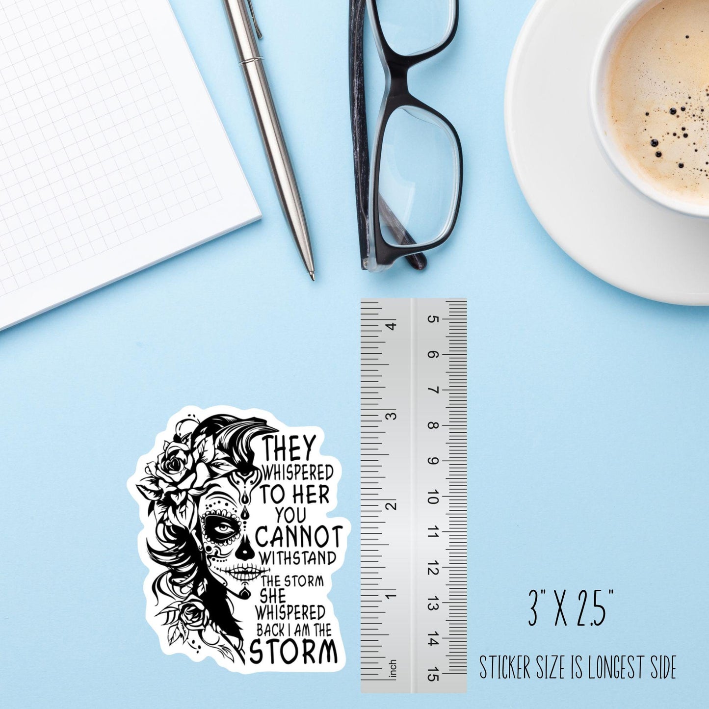 Stronger Than the Storm Sugar Skull Sticker – Inspirational Quote Vinyl Decal