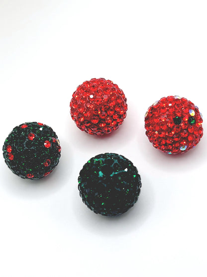 16mm Christmas Rhinestone Beads 16mm (Set of 5) – Red & Green Sparkle Mix