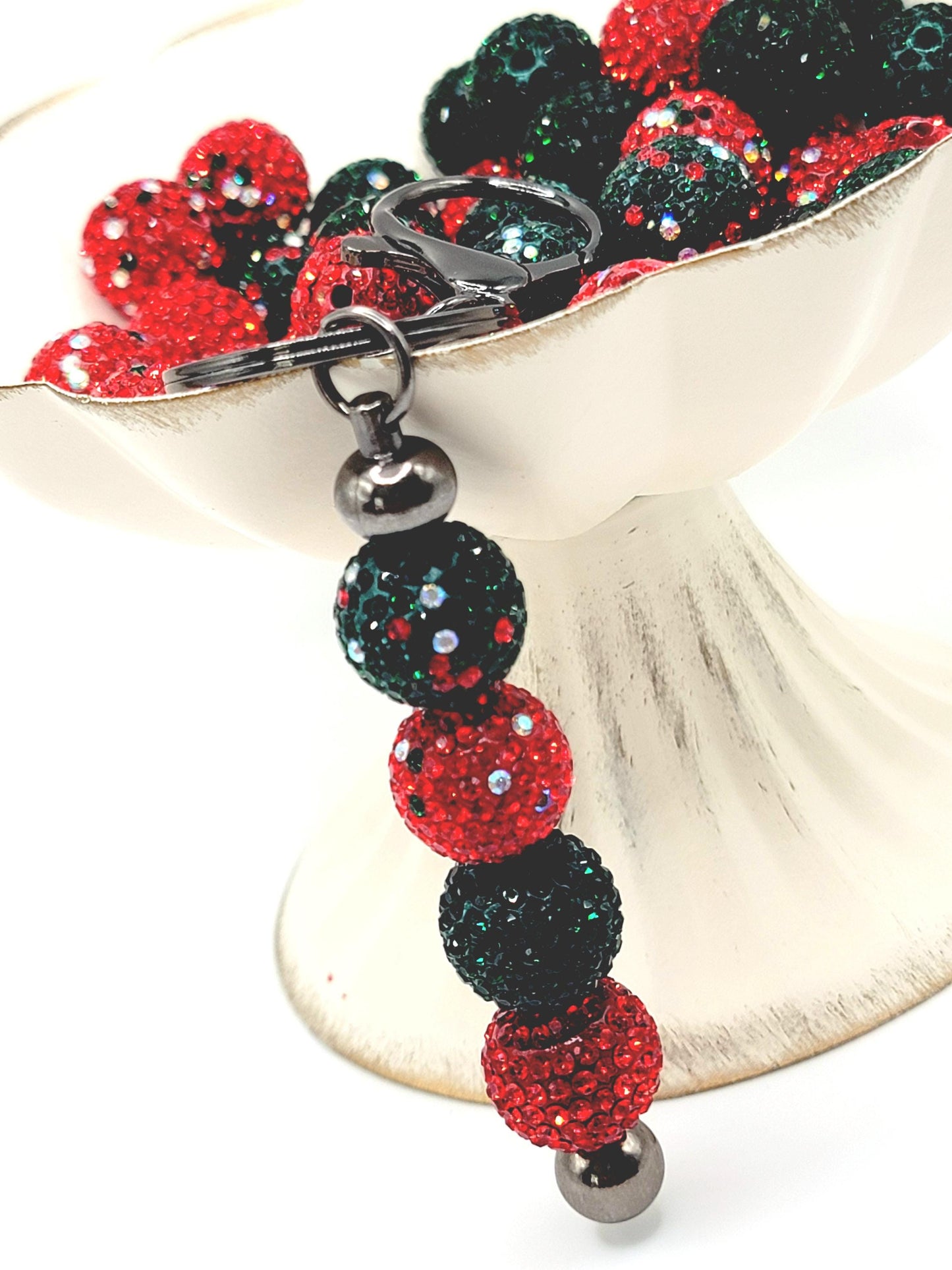 16mm Christmas Rhinestone Beads 16mm (Set of 5) – Red & Green Sparkle Mix