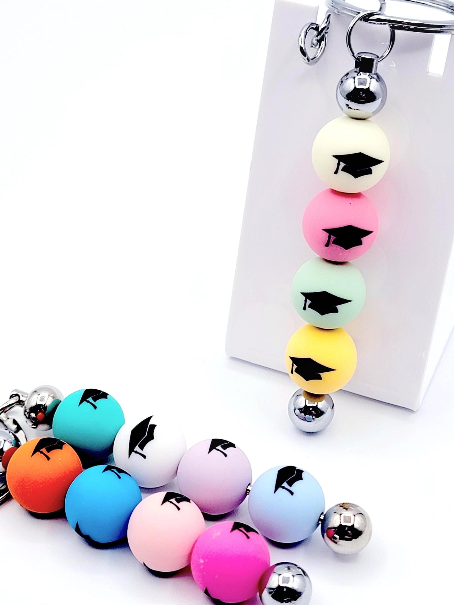 15mm Printed Graduation Cap Silicone Beads – Graduation Round Printed Beads for Pens & Wristlets