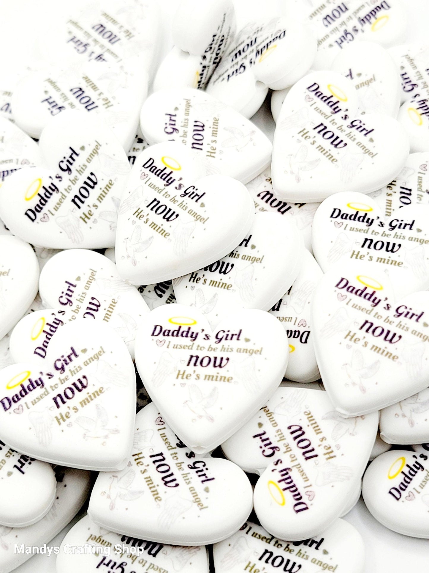 Dad Memorial Heart Focal Bead – In Memory Printed Silicone Pen & Keychain Bead (Set of 2)
