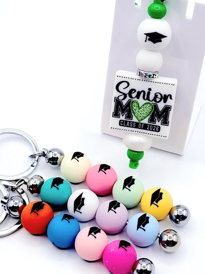 15mm Printed Graduation Cap Silicone Beads – Graduation Round Printed Beads for Pens & Wristlets