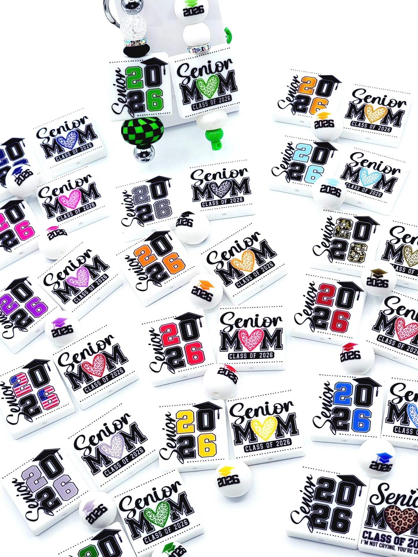 15mm Printed 2026 Graduation Cap Silicone Beads – Class 2026 Round Printed Beads for Pens & Wristlets