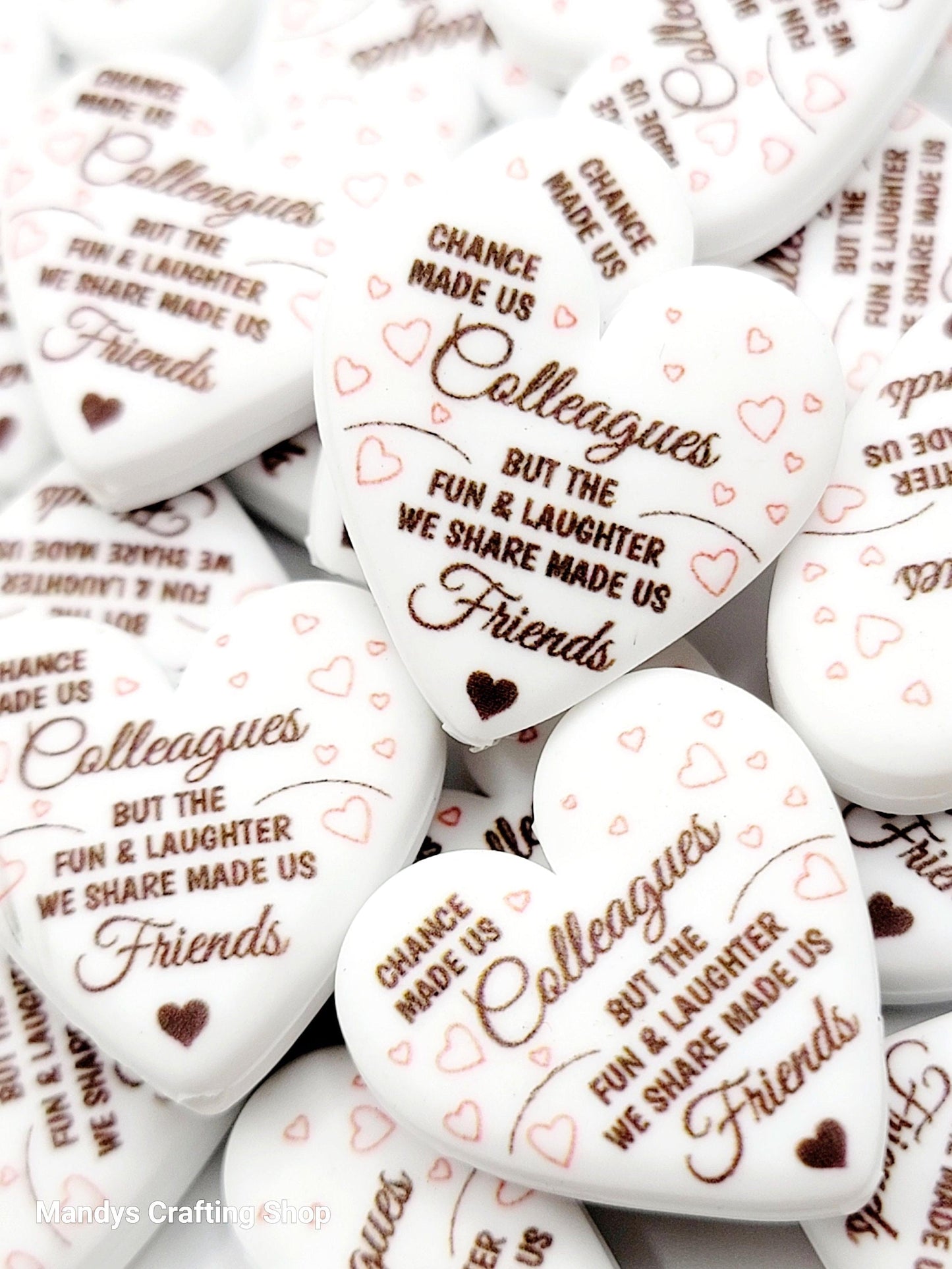 Coworker Heart Focal Bead – “Chance Made Us Colleagues” Printed Silicone Pen Bead (Set of 2)