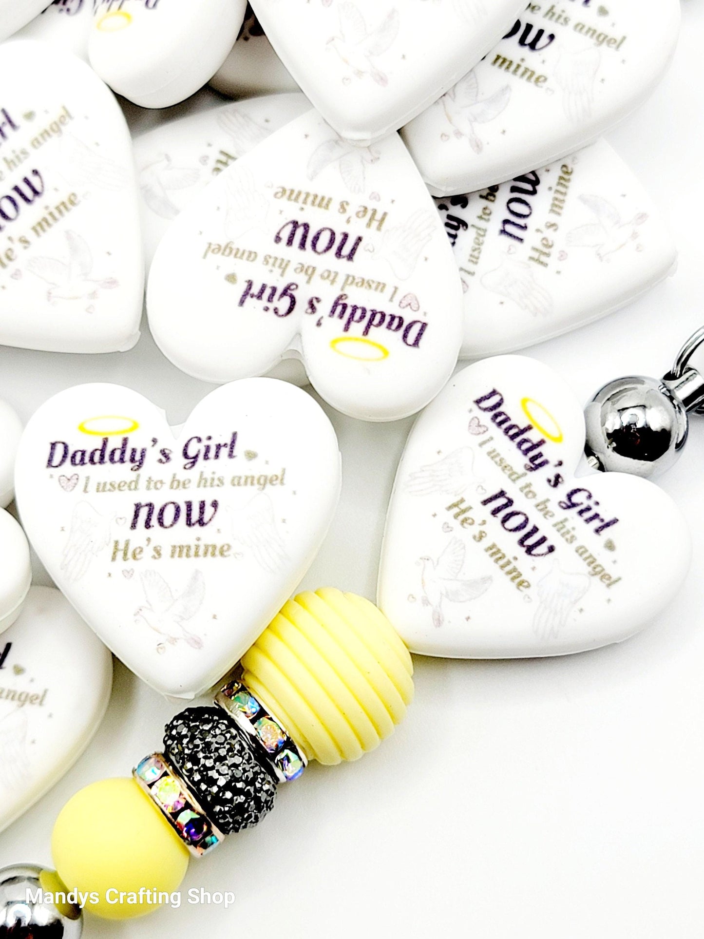 Dad Memorial Heart Focal Bead – In Memory Printed Silicone Pen & Keychain Bead (Set of 2)