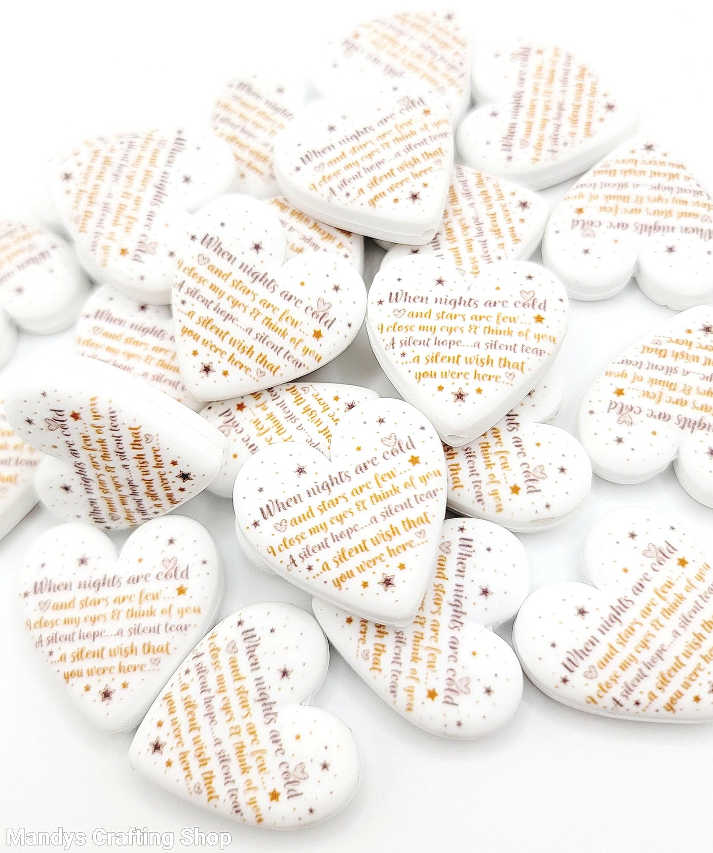 Memorial Heart Focal Bead – In Memory Printed Silicone Pen & Keychain Bead (Set of 2)