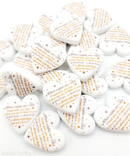 Memorial Heart Focal Bead – In Memory Printed Silicone Pen & Keychain Bead (Set of 2)