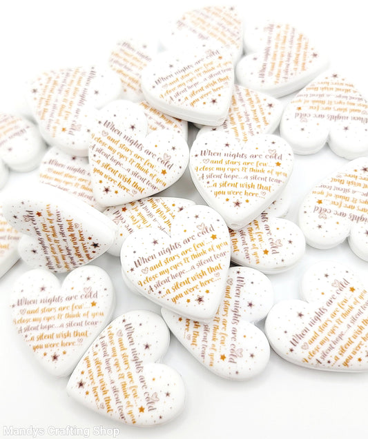 Memorial Heart Focal Bead – In Memory Printed Silicone Pen & Keychain Bead (Set of 2)