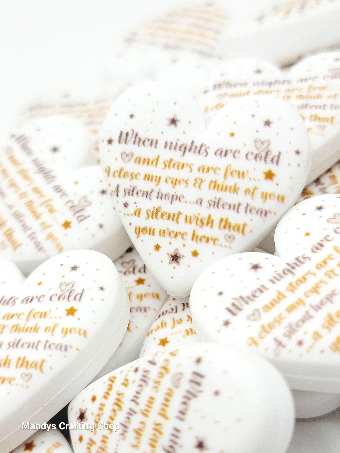 Memorial Heart Focal Bead – In Memory Printed Silicone Pen & Keychain Bead (Set of 2)