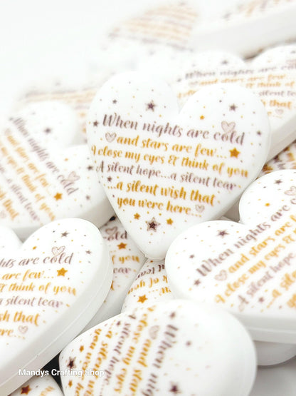 Memorial Heart Focal Bead – In Memory Printed Silicone Pen & Keychain Bead (Set of 2)