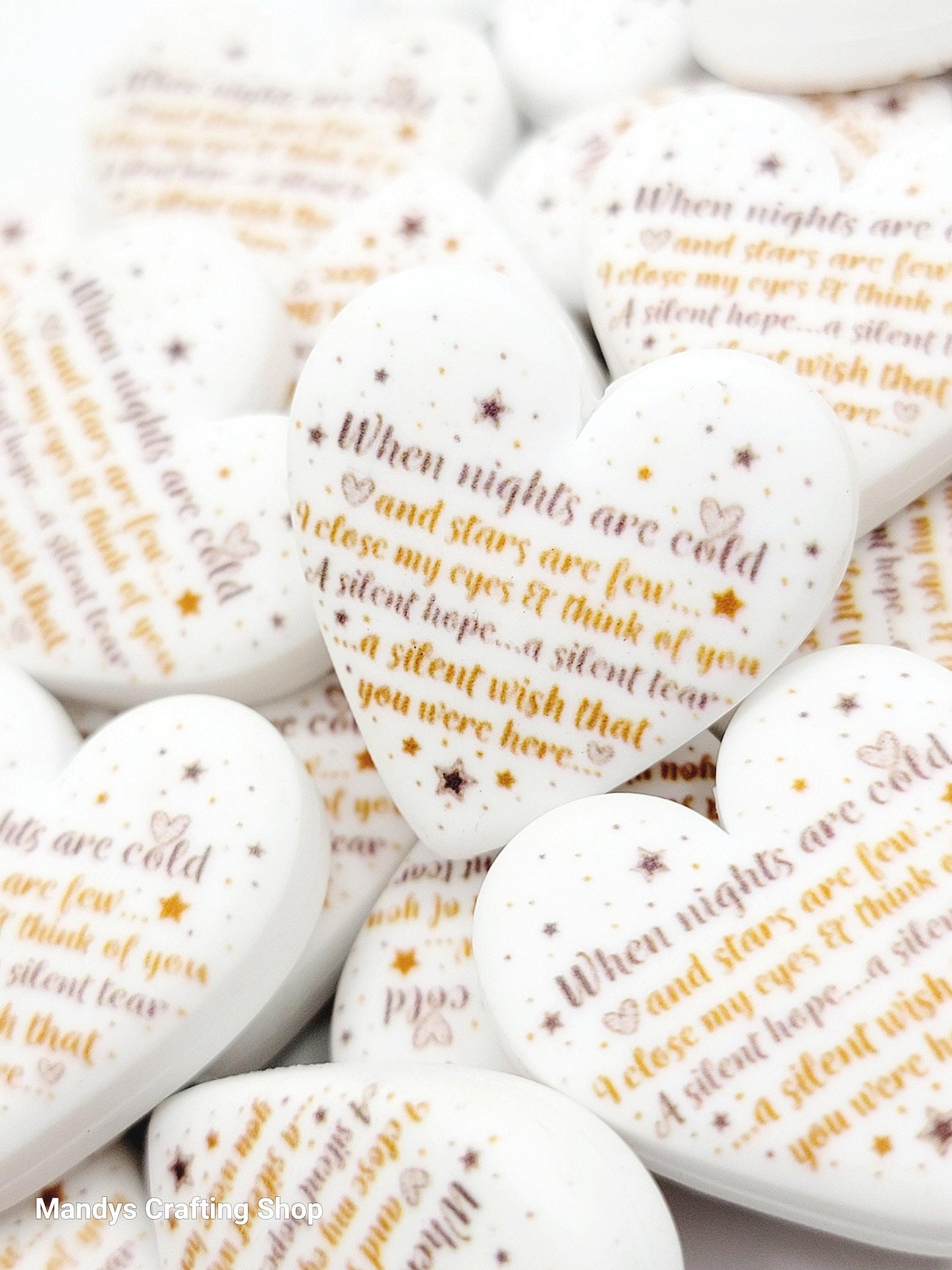 Memorial Heart Focal Bead – In Memory Printed Silicone Pen & Keychain Bead (Set of 2)