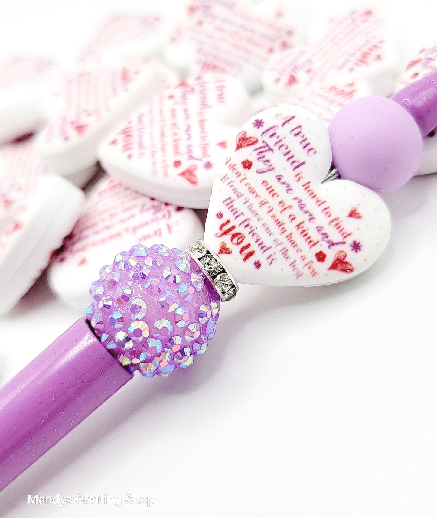 A True Friend Is Hard to Find Heart Focal Bead – Printed Silicone Friendship Pen Bead (Set of 2)