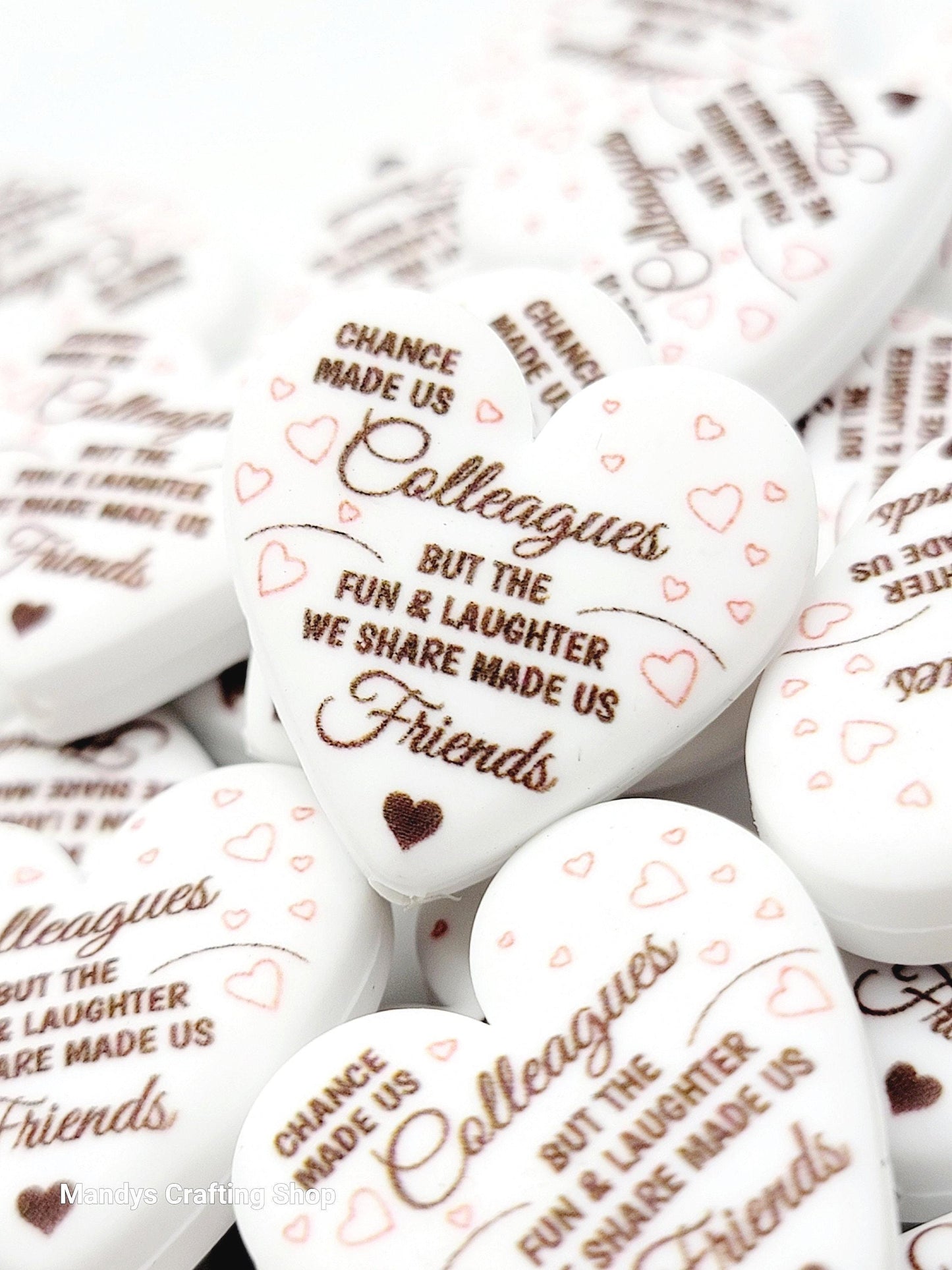 Coworker Heart Focal Bead – “Chance Made Us Colleagues” Printed Silicone Pen Bead (Set of 2)