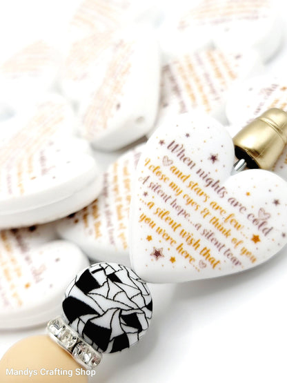 Memorial Heart Focal Bead – In Memory Printed Silicone Pen & Keychain Bead (Set of 2)