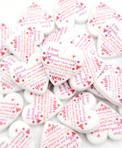 A True Friend Is Hard to Find Heart Focal Bead – Printed Silicone Friendship Pen Bead (Set of 2)
