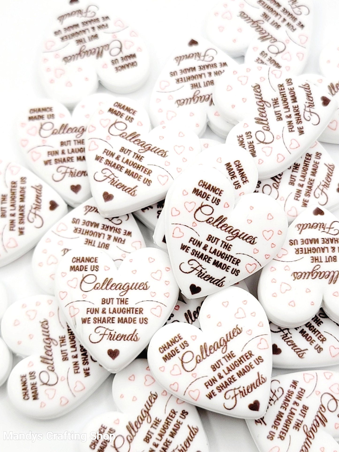 Coworker Heart Focal Bead – “Chance Made Us Colleagues” Printed Silicone Pen Bead (Set of 2)