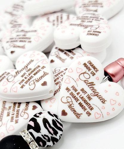 Coworker Heart Focal Bead – “Chance Made Us Colleagues” Printed Silicone Pen Bead (Set of 2)