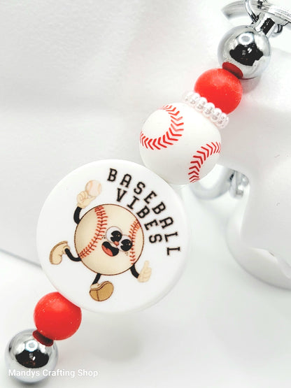 15mm Printed Baseball Silicone Round Beads – Sports Theme  Beads for Pens, Wristlets & Lanyards