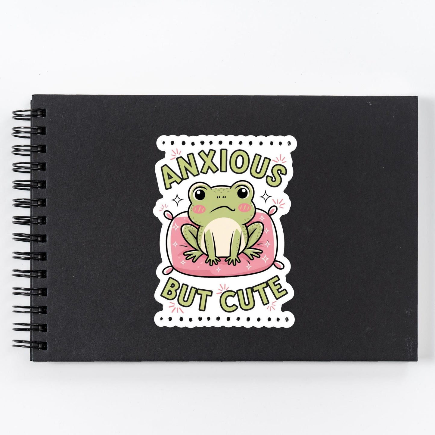 Anxious But Cute Frog Sticker – Funny Anxiety Frog Vinyl Decal