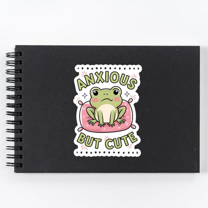 Anxious But Cute Frog Sticker – Funny Anxiety Frog Vinyl Decal