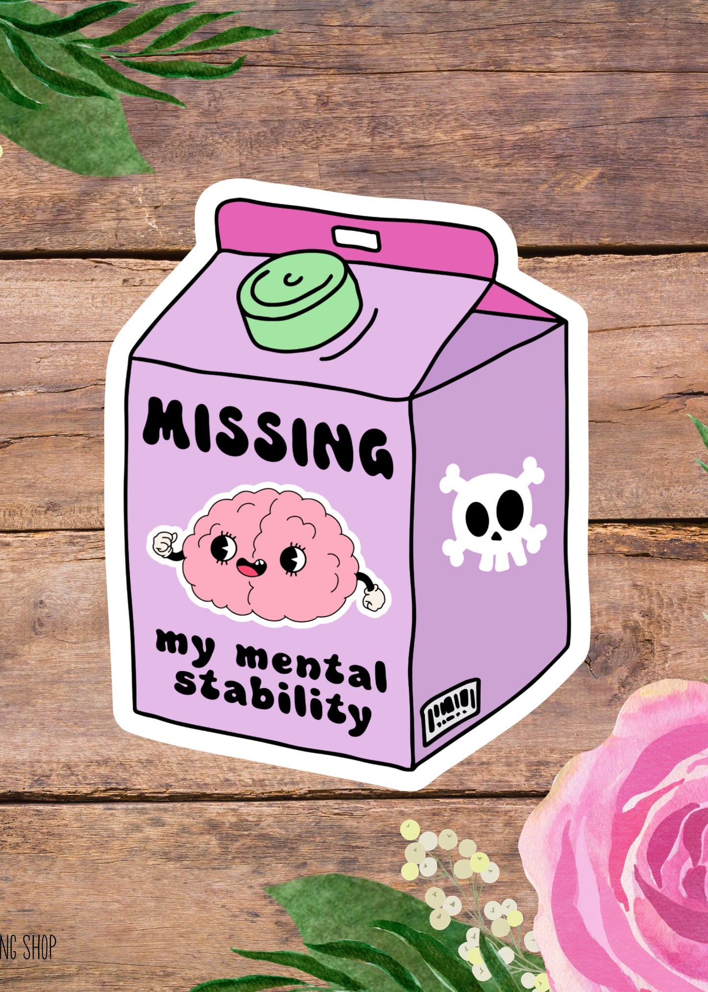 Missing My Mental Stability Sticker – Funny Milk Carton Brain Vinyl Decal