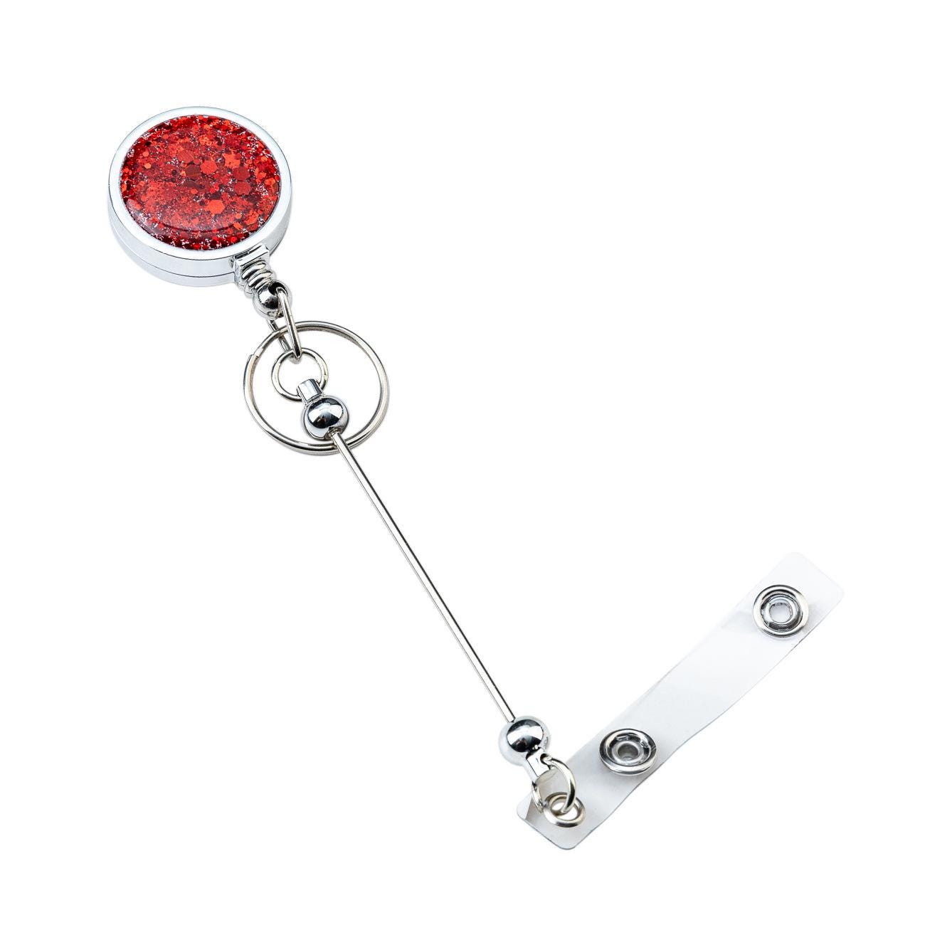 Beadable Glitter Retractable Badge Reel Bar – DIY Badge Reel & Keychain Blank with Clip
