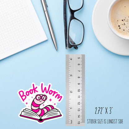 Book Worm Sticker, Funny Book Lover Waterproof Vinyl Decal, Laptop Decal, Gifts For Readers, Funny Kindle Sticker, Large Waterproof Stickers