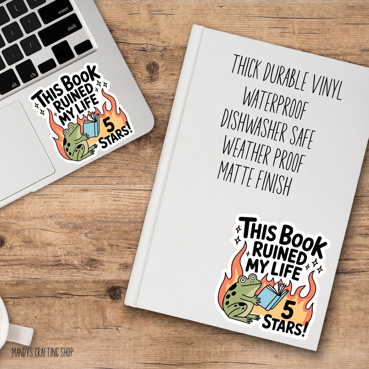 This Book Ruined My Life Funny Frog Sticker, Book Lover Waterproof Vinyl Decal, Laptop Decal, Gifts For Readers, Funny Kindle Sticker