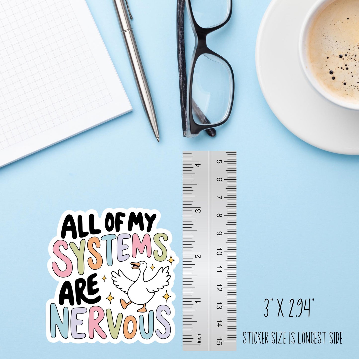 Funny Goose Sticker, All Of My Systems Are Nervous Mental Health Decal, Chaos Bird Sticker, Sarcastic Introvert Gift