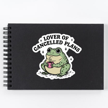 Lover of Cancelled Plans Frog Sticker, Funny Introvert Vinyl Decal
