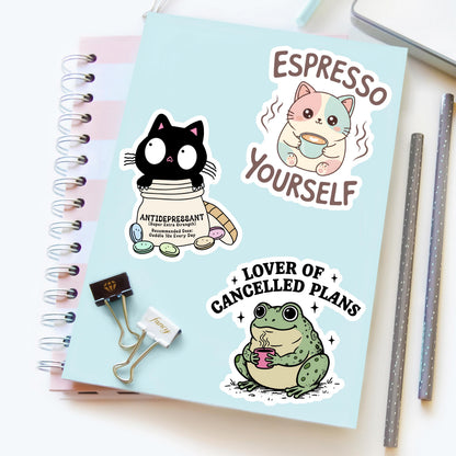 Lover of Cancelled Plans Frog Sticker, Funny Introvert Vinyl Decal