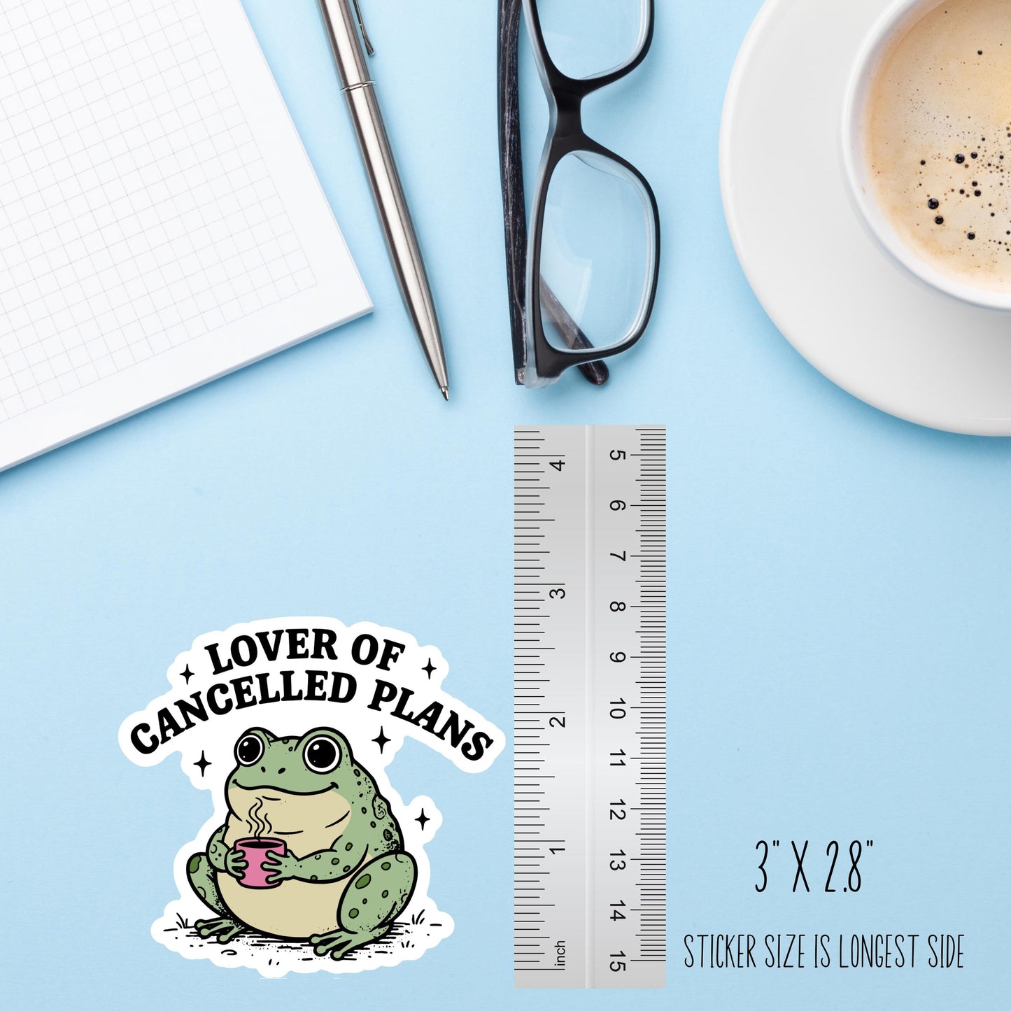 Lover of Cancelled Plans Frog Sticker, Funny Introvert Vinyl Decal