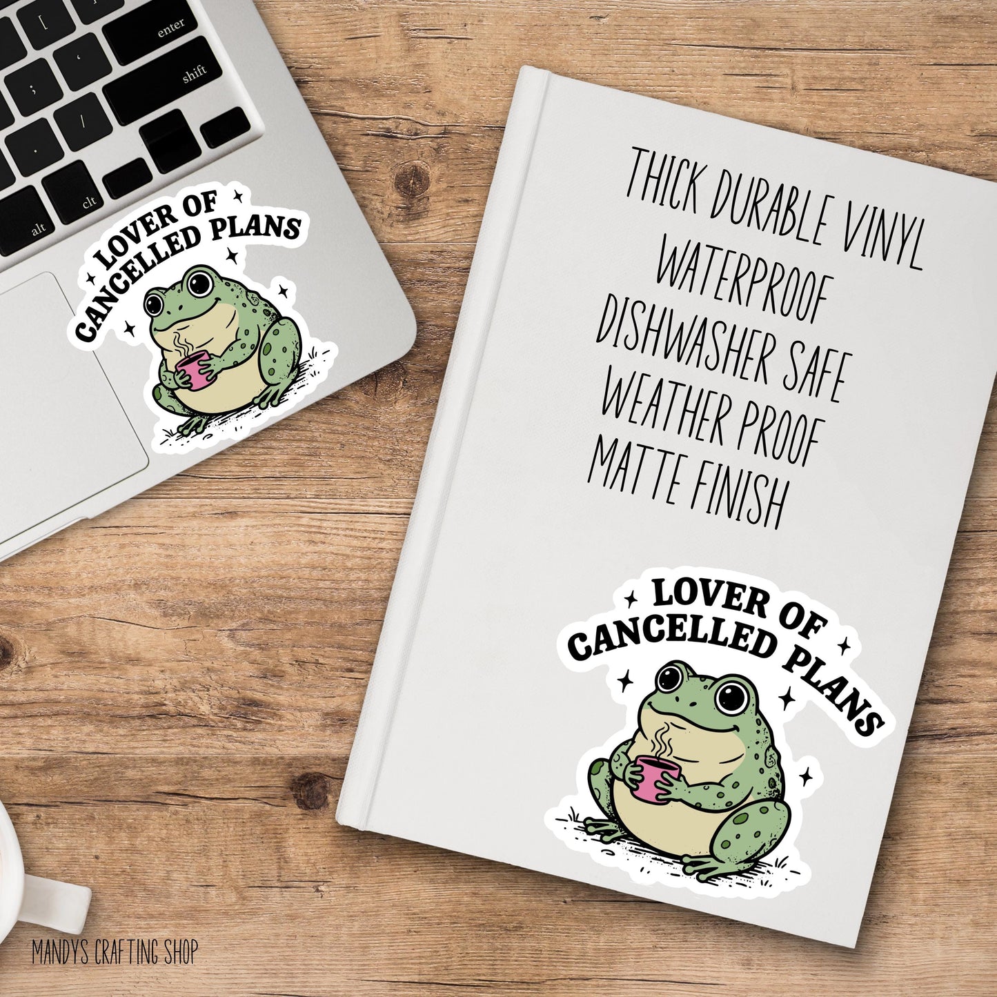 Lover of Cancelled Plans Frog Sticker, Funny Introvert Vinyl Decal