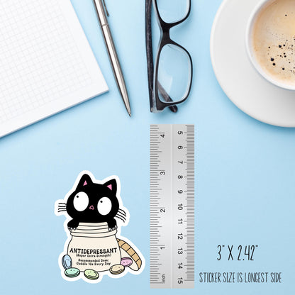 Cat Antidepressant Sticker, Funny Cat Lover Vinyl Decal, Anxiety Cat Lover Sticker