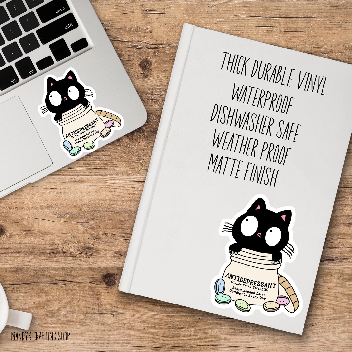 Cat Antidepressant Sticker, Funny Cat Lover Vinyl Decal, Anxiety Cat Lover Sticker