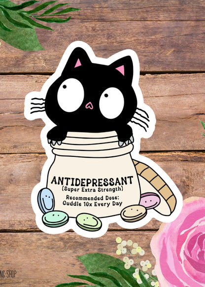 Cat Antidepressant Sticker, Funny Cat Lover Vinyl Decal, Anxiety Cat Lover Sticker