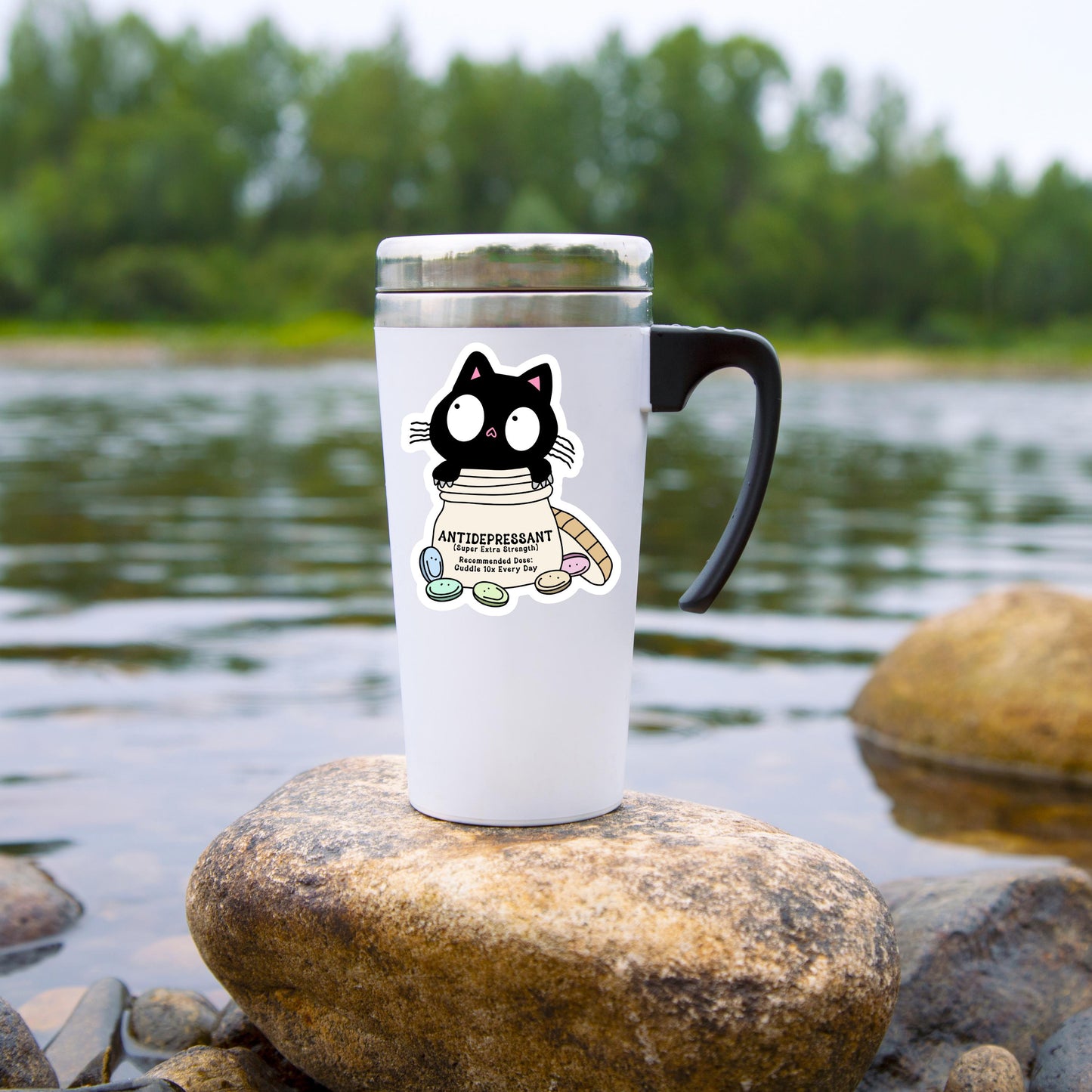 Cat Antidepressant Sticker, Funny Cat Lover Vinyl Decal, Anxiety Cat Lover Sticker
