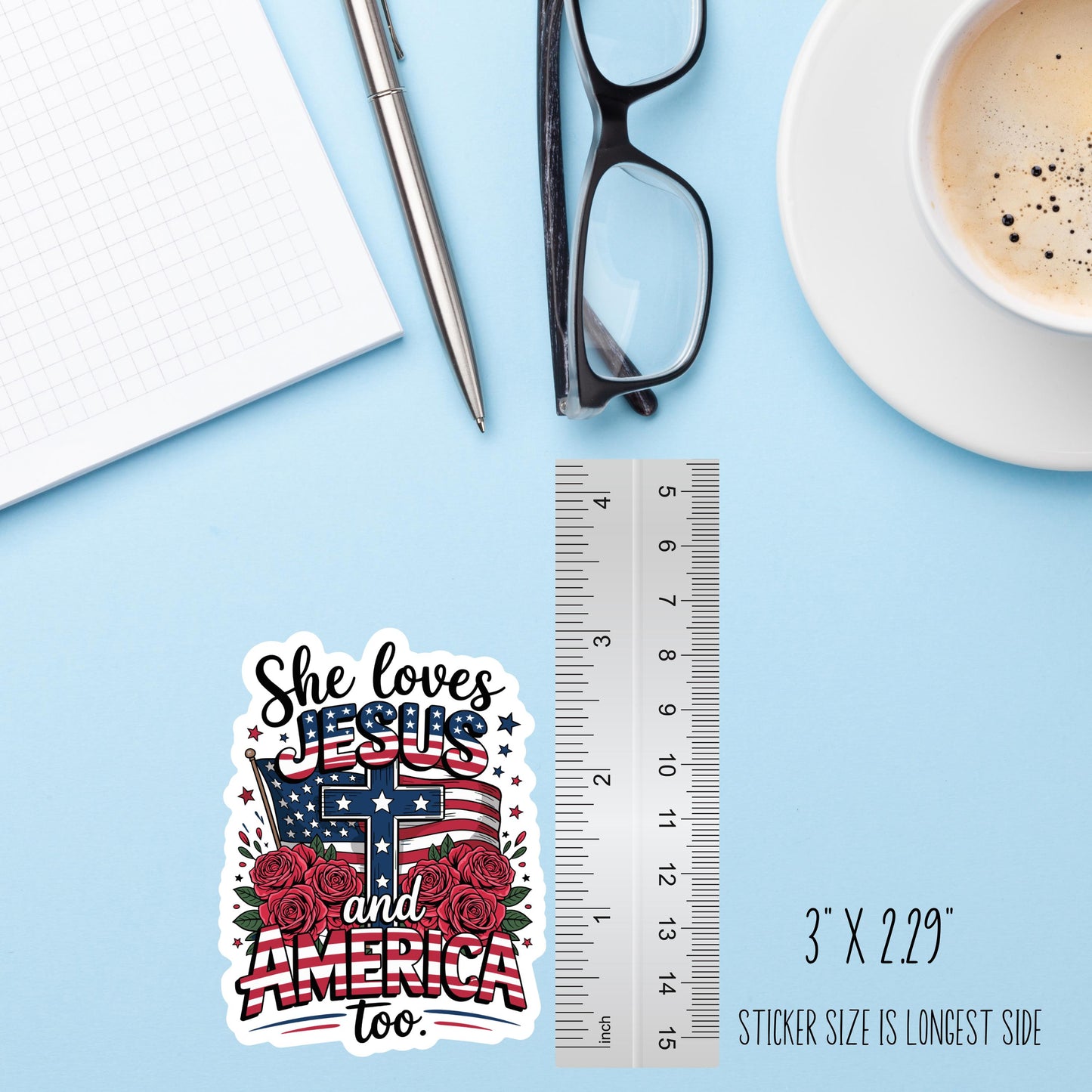 She Loves Jesus and America Too Sticker – Patriotic Christian Waterproof Vinyl Decal