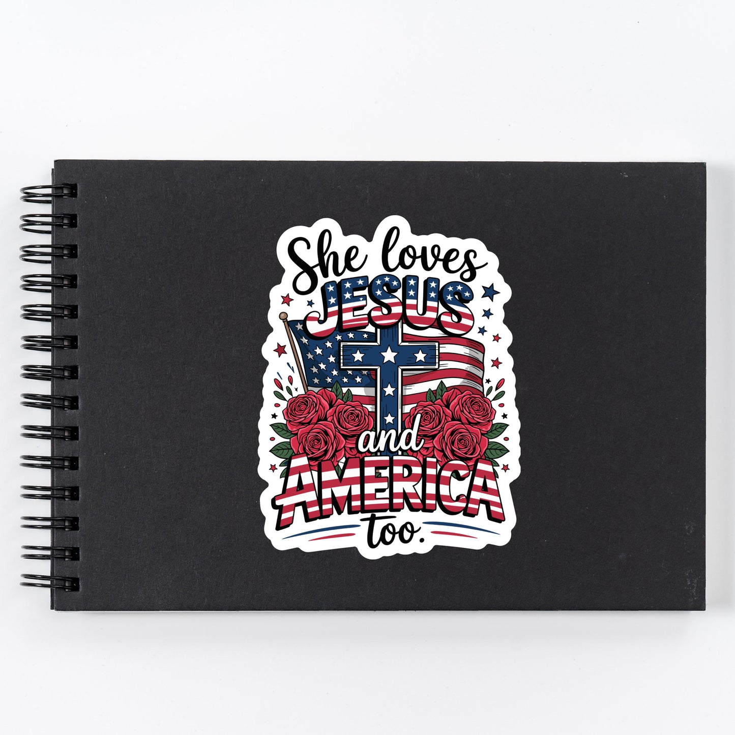 She Loves Jesus and America Too Sticker – Patriotic Christian Waterproof Vinyl Decal