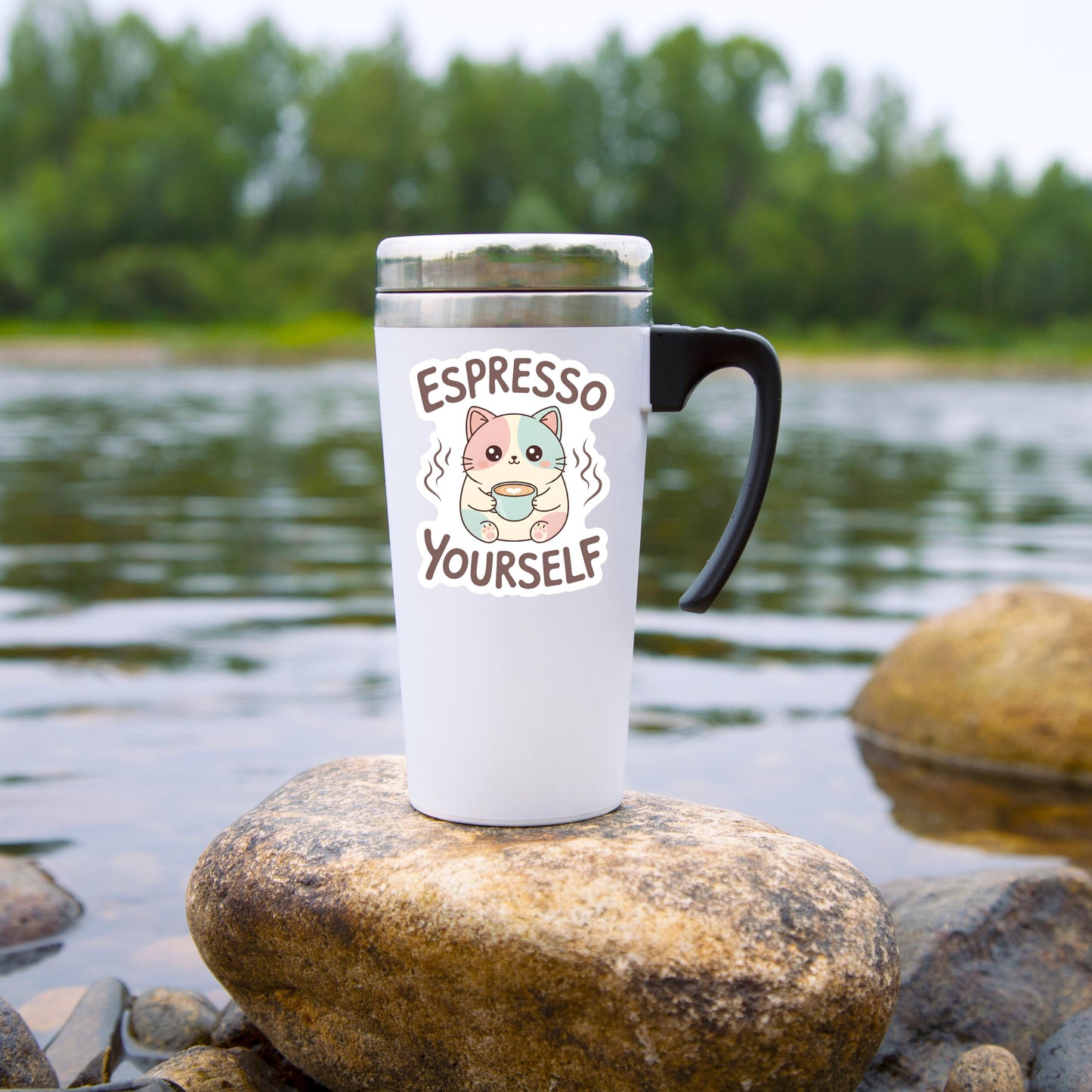 Funny Cat Water Bottle Sticker, Espresso Yourself, Sarcastic Coffee Lover Gift