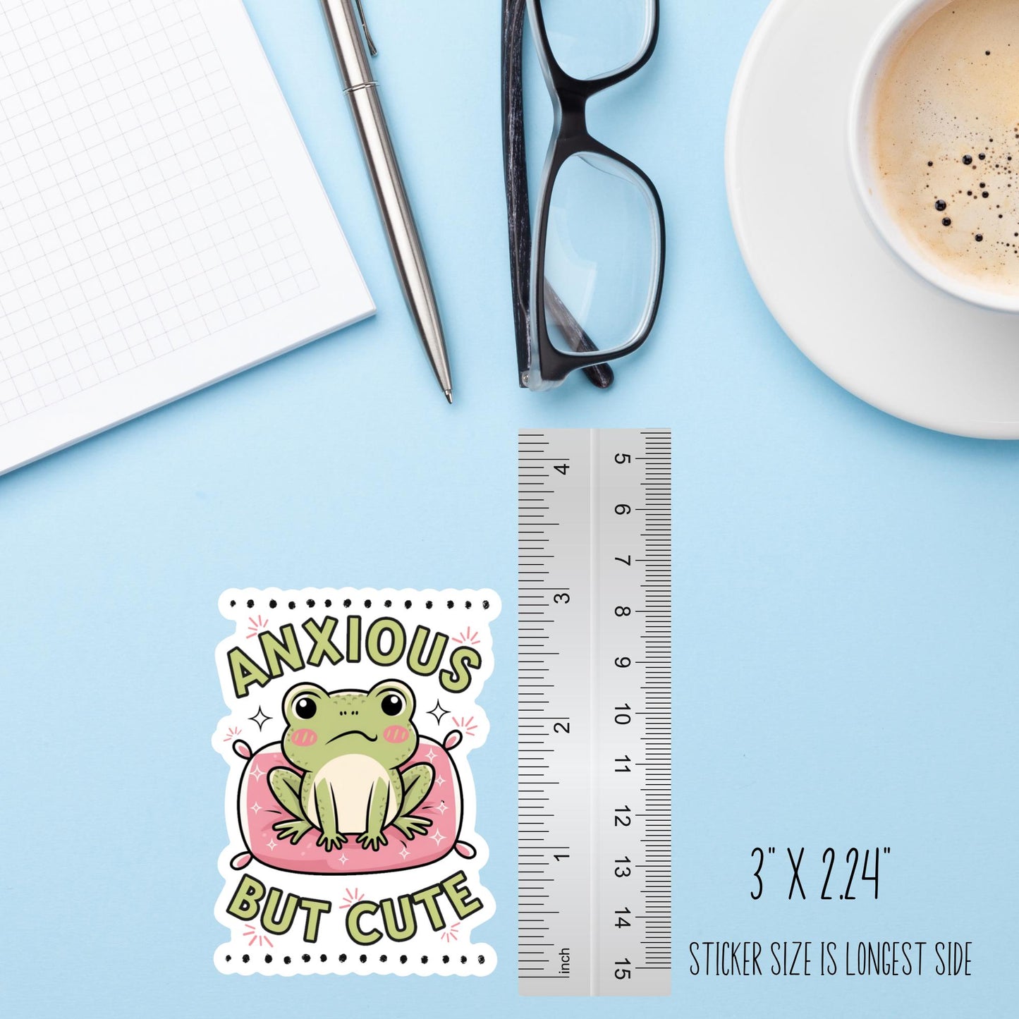Anxious But Cute Frog Sticker – Funny Anxiety Frog Vinyl Decal