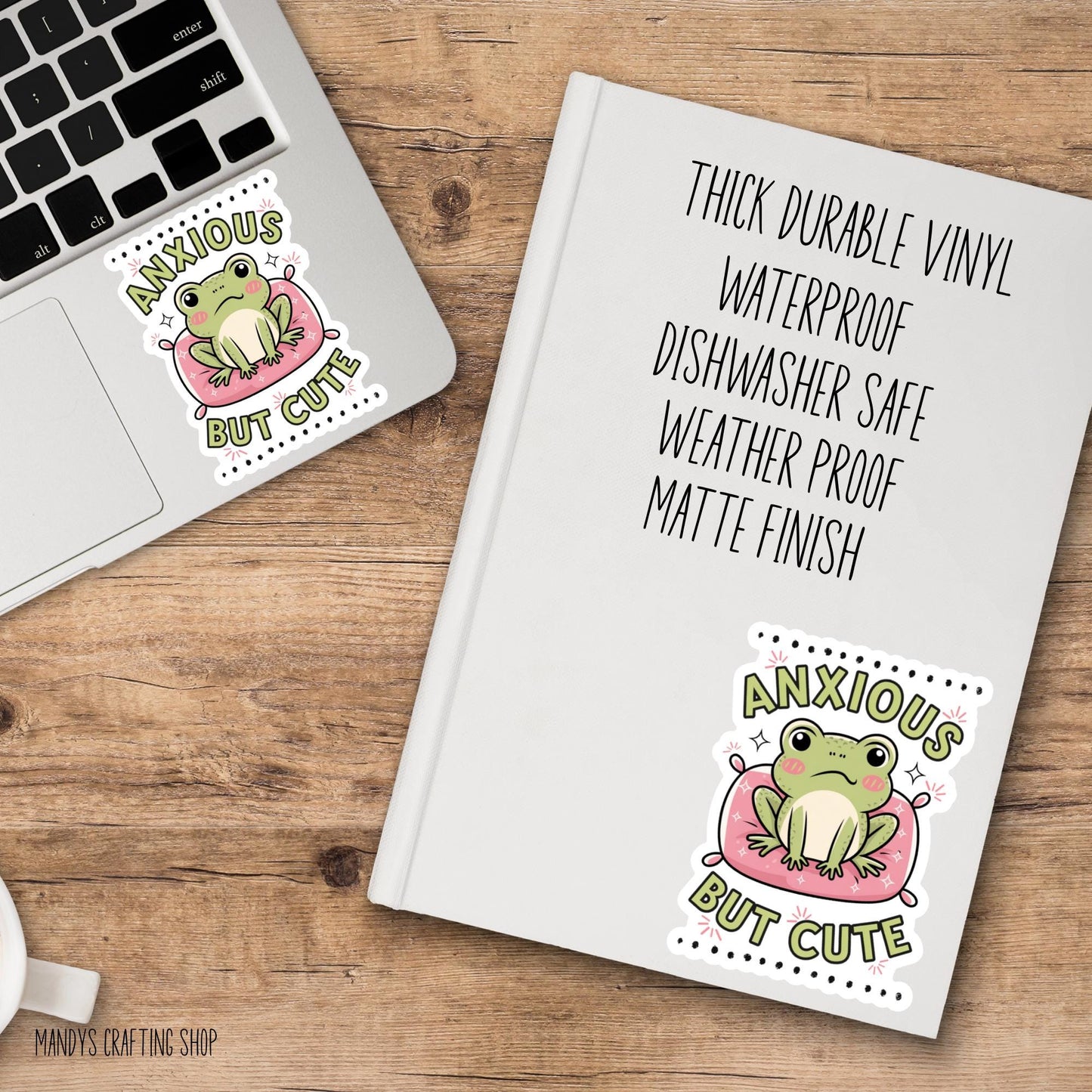 Anxious But Cute Frog Sticker – Funny Anxiety Frog Vinyl Decal
