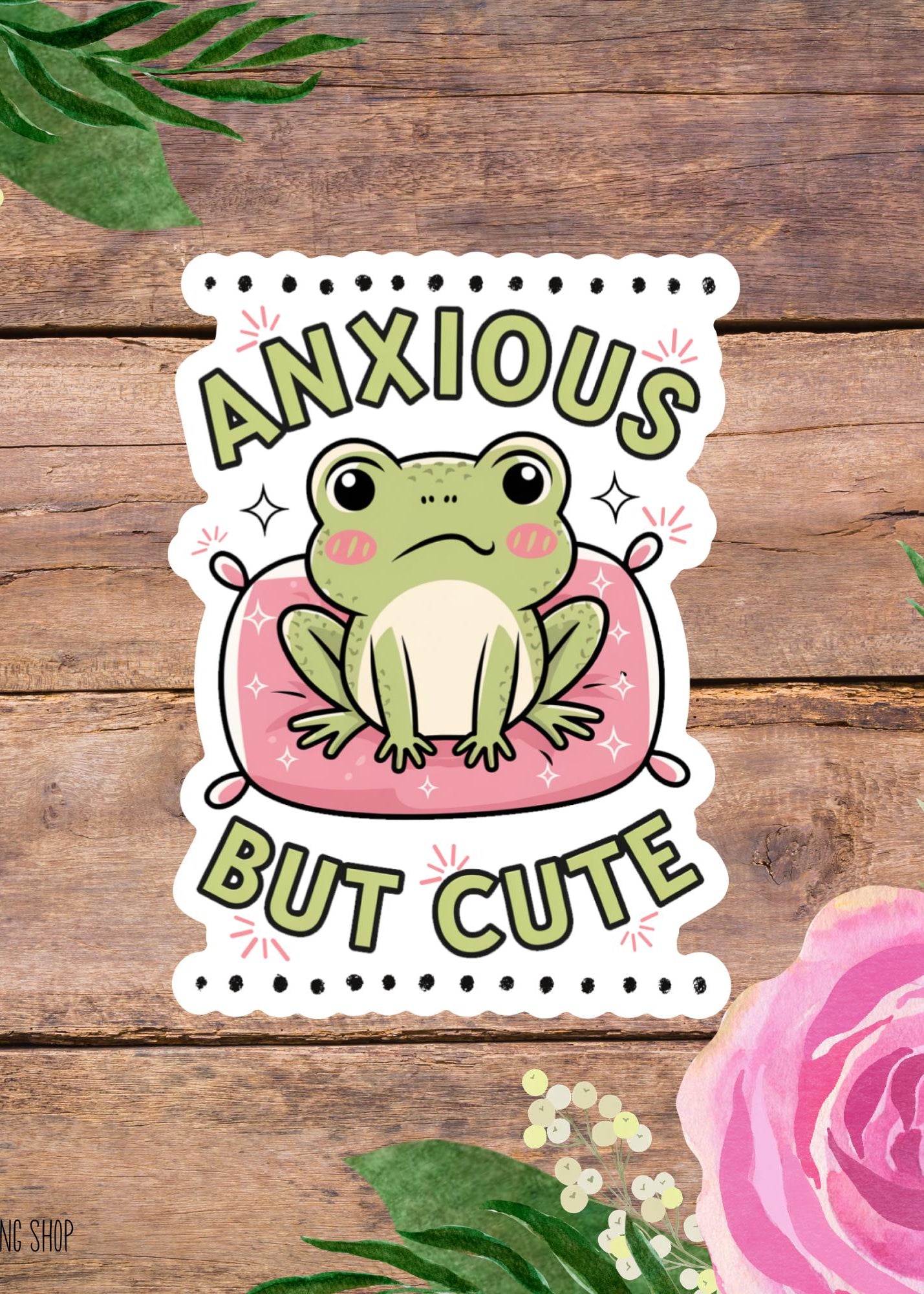 Anxious But Cute Frog Sticker – Funny Anxiety Frog Vinyl Decal