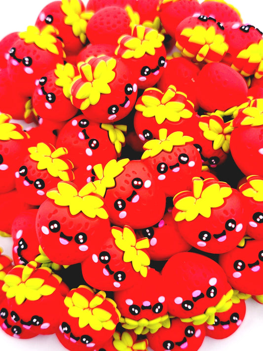 Kawaii Strawberry Buddies Focal Beads, Cute Fruit Silicone Beads for Pens & Crafts (Set of 2)