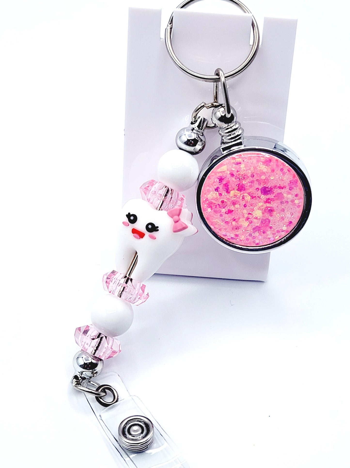 Beadable Glitter Retractable Badge Reel Bar – DIY Badge Reel & Keychain Blank with Clip