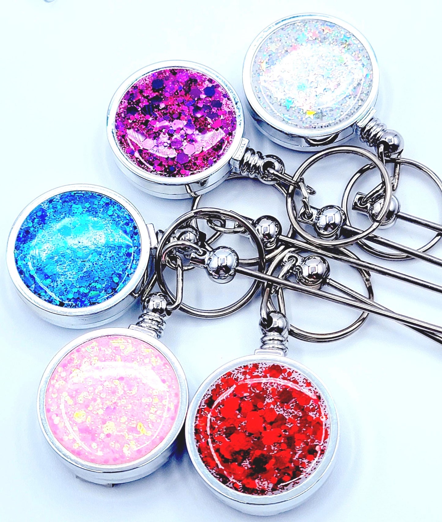 Beadable Glitter Retractable Badge Reel Bar – DIY Badge Reel & Keychain Blank with Clip