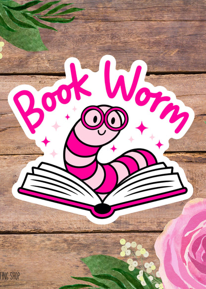 Book Worm Sticker, Funny Book Lover Waterproof Vinyl Decal, Laptop Decal, Gifts For Readers, Funny Kindle Sticker, Large Waterproof Stickers