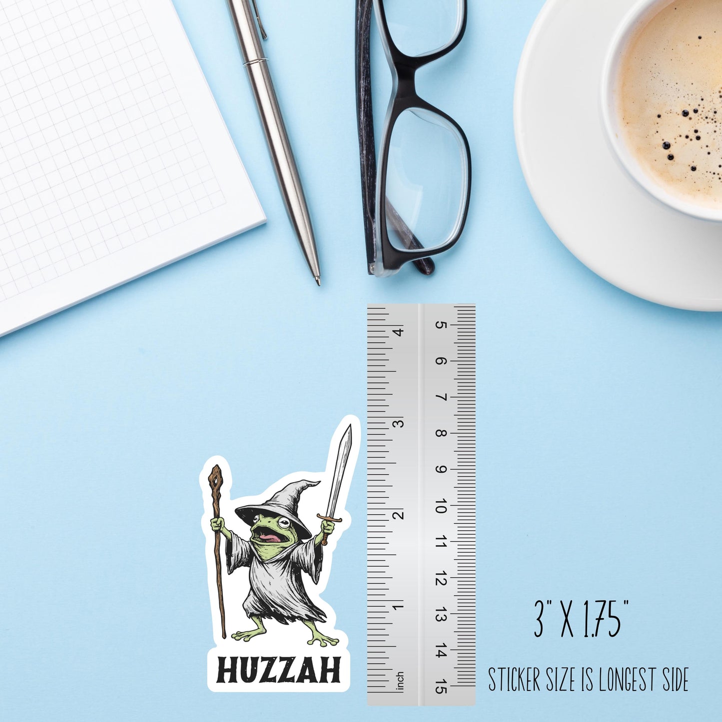 Huzzah Frog with Sword Sticker, Funny Medieval Frog Knight Sticker, Cute Frog Sticker for Laptop
