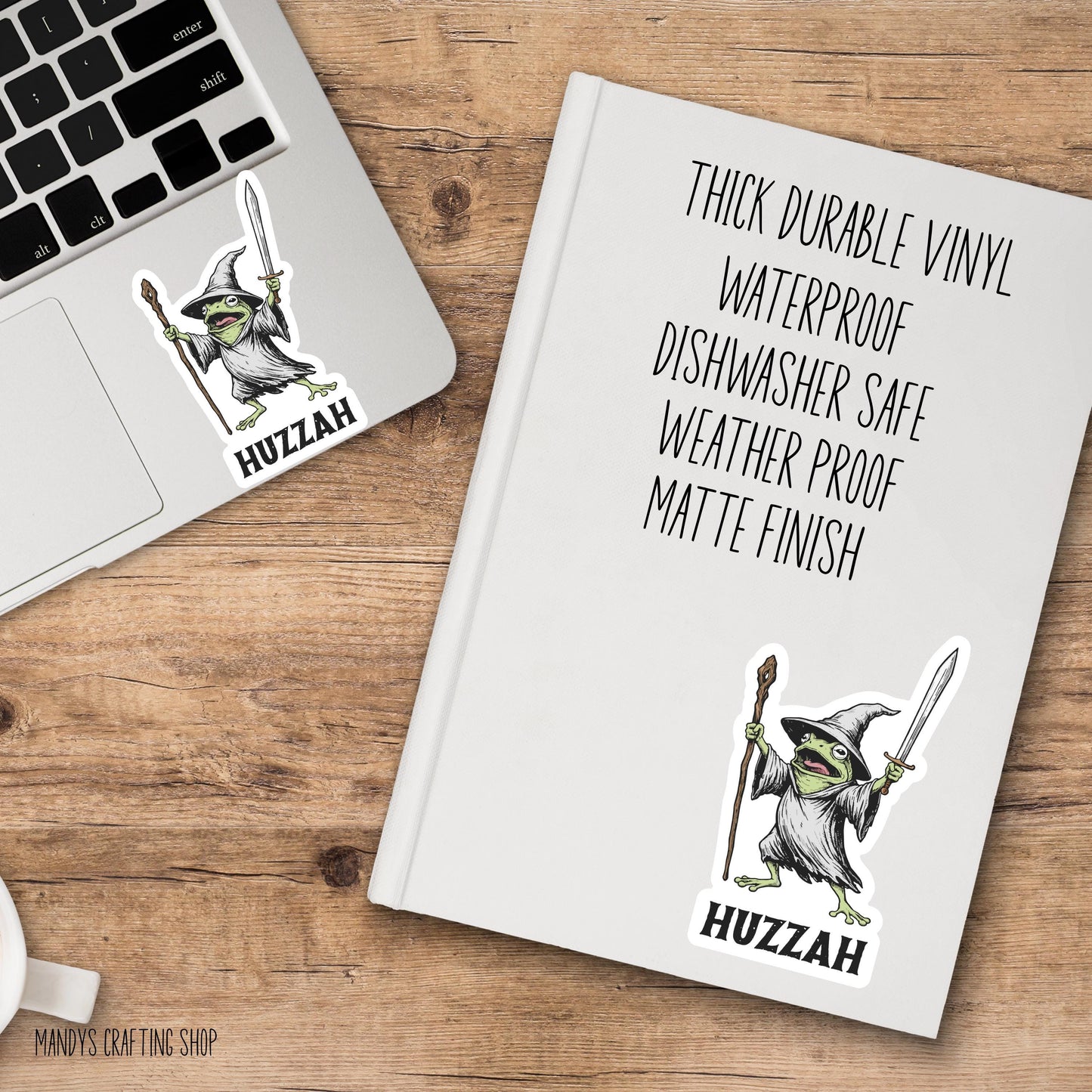 Huzzah Frog with Sword Sticker, Funny Medieval Frog Knight Sticker, Cute Frog Sticker for Laptop