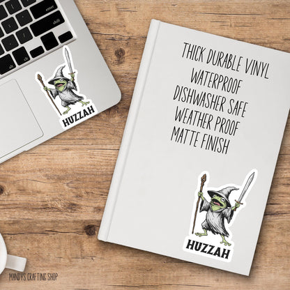 Huzzah Frog with Sword Sticker, Funny Medieval Frog Knight Sticker, Cute Frog Sticker for Laptop